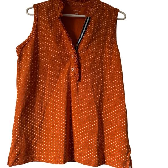 Lands End Women's Button Sleeveless Polka Dot Orange and white Blouse Sz  M - Picture 1 of 8
